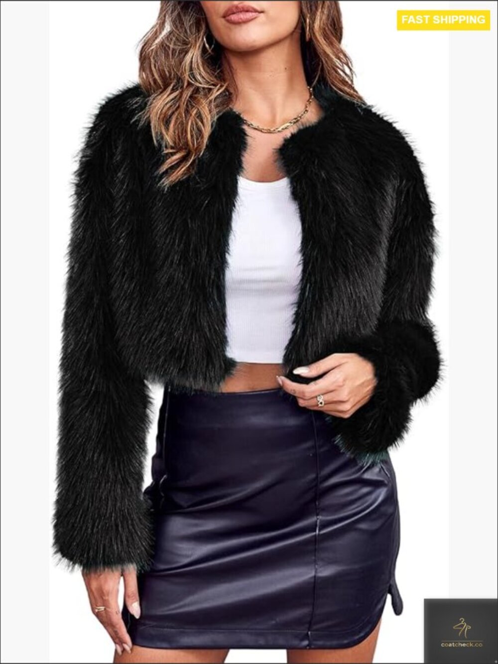 Faux Fur Cropped Jacket Open Front Cardigan Fluffy Parka Chic Elegant Winter